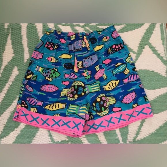 VINTAGE 80S KEN DONE BEACHWEAR TROPICAL FISH SHORTS SIZE M - Picture 2 of 4